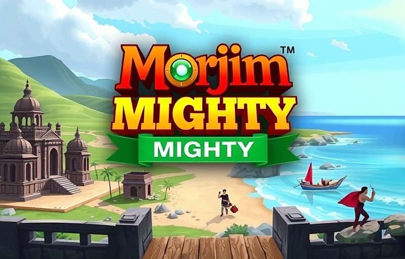 Morjim Mighty game cover featuring Indian landscape with temple, beach and adventure elements