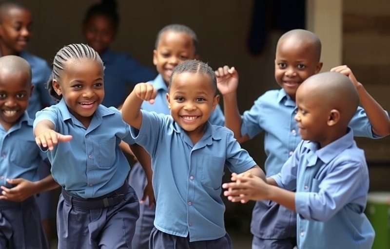 School children playing Morjim Mighty as part of their cultural studies curriculum